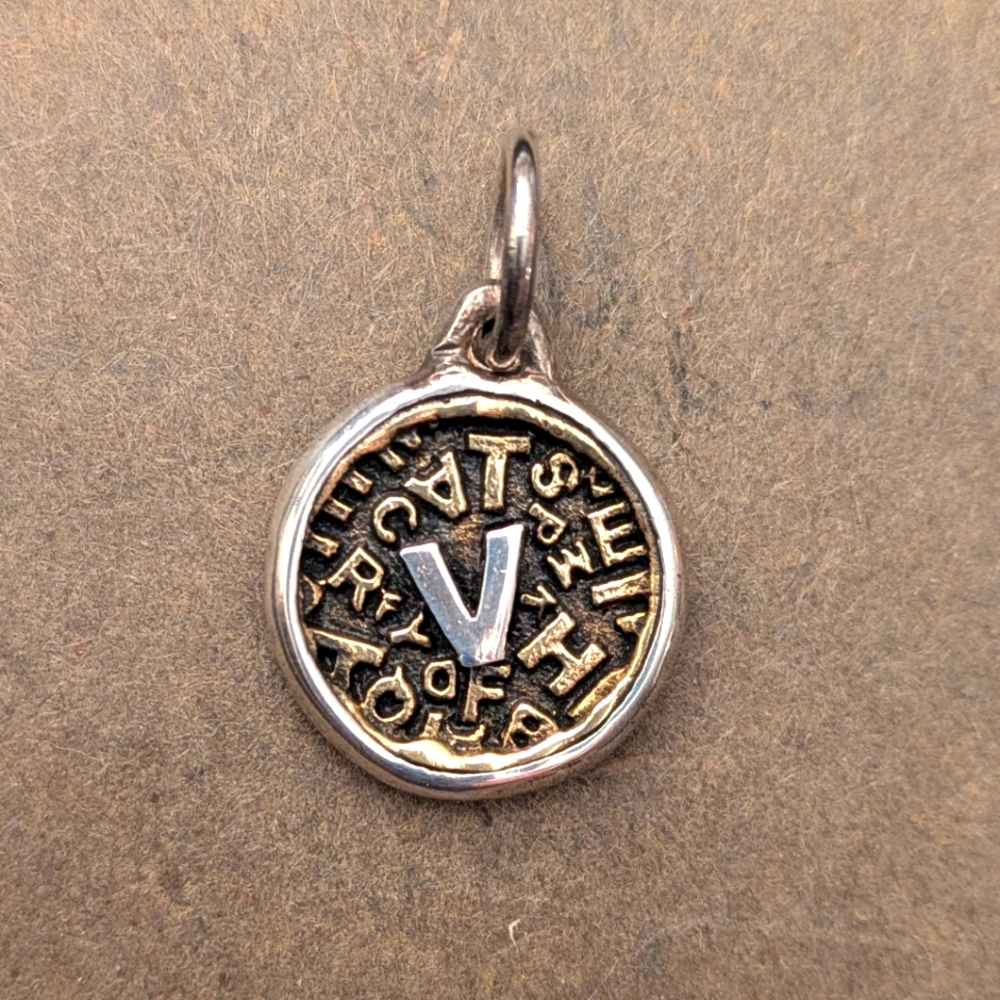 Waxing Poetic Letter V Charm Sterling Silver Brass
